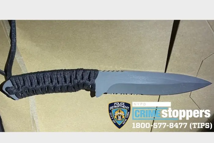 The knife that NYPD says a man was wielding when he lunged at a police officer.